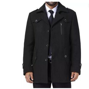 Men's Winter Wool Blend Coat -Detachable Scarf